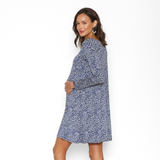 Vestido Lactancia Paz Manga Larga Leo Verde Fondo Azul Marino