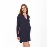 Camisa de Dormir Lactancia Botones Manga Larga Azul Marino