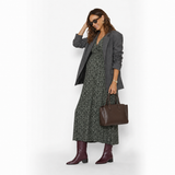 Vestido Lactancia Largo M/Globo Manchas Khaki