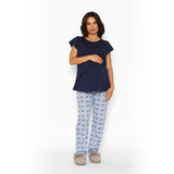 Pijama Lactancia Paz Manga Corta Pétalos Azul