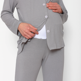Pijama Lactancia Camisero Manga Larga Gris