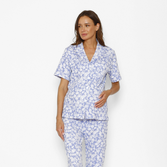 Pijama Lactancia Camisero M/C Flores Lavanda