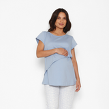 Pijama Lactancia Paz Manga Corta Hojas Celeste
