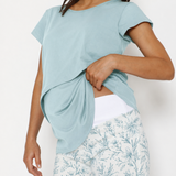 Pijama Lactancia Paz Manga Corta Flores Verde