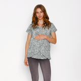 Polera Lactancia Capas Flores fondo Khaki