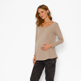 Polera Maternal Ruedo Curvo Manga Larga Algodón Beige