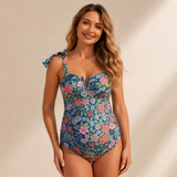 Traje de Baño Maternal Amarras Azul Flores