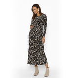 Vestido Lactancia Largo Gabriela Manga Larga Brocha Gris