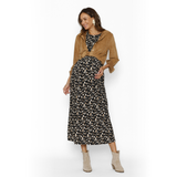 Vestido Lactancia Largo Gabriela Manga Larga Brocha Gris