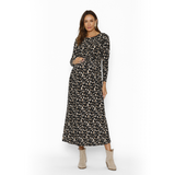 Vestido Lactancia Largo Gabriela Manga Larga Brocha Gris