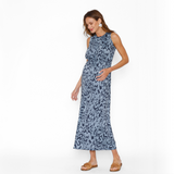 Vestido Lactancia Gabriela Largo Manchas Celeste