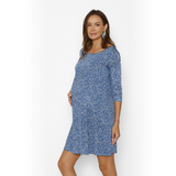 Vestido Lactancia Paz Manga Larga Leo Azul Fondo Beige