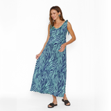 Vestido Lactancia Pía Largo Cebra Turquesa