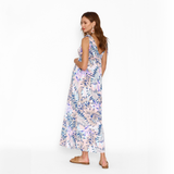 Vestido Lactancia Pía Largo Hojas Fondo Rosa