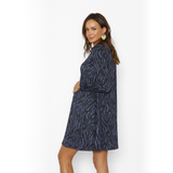Vestido Maternal Al Cuello Manga Larga Cebra Azul