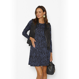 Vestido Maternal Al Cuello Manga Larga Cebra Azul
