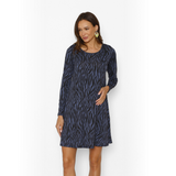 Vestido Maternal Al Cuello Manga Larga Cebra Azul