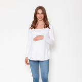 Polera Maternal Ruedo Curvo Manga Larga Blanco