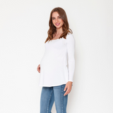 Polera Maternal Ruedo Curvo Manga Larga Blanco