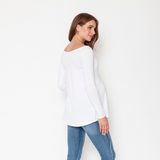 Polera Maternal Ruedo Curvo Manga Larga Blanco