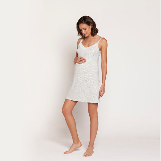 Camisa de Dormir Lactancia Broche Gris Estrellas Azules