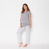 Pijama Maternal Manga Corta Ramitas Grises