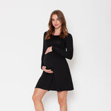 Vestido Maternal Al Cuello Manga Larga Negro