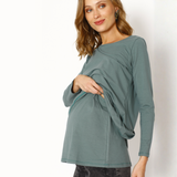 Polera Lactancia Doble Manga Larga Algodón Verde