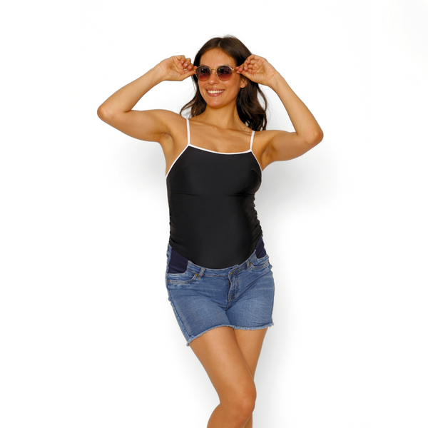 Traje de Baño Maternal Negro Bordes Blancos