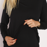 Polera Lactancia Doble Manga Larga Algodón Negro