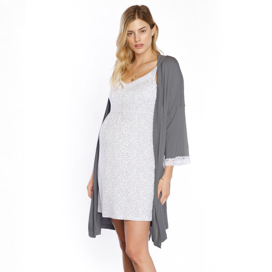 Bata Maternal Kimono Gris Oscuro