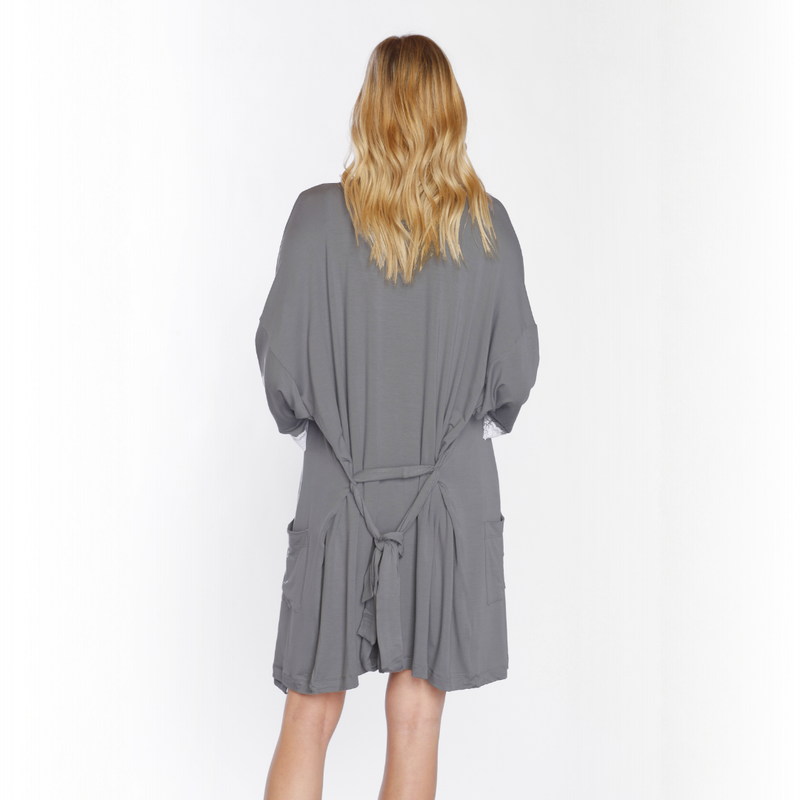 Bata Maternal Kimono Gris Oscuro