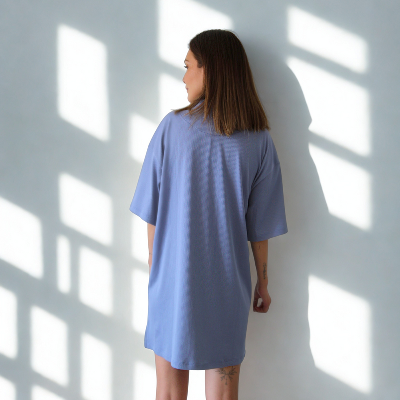 Camisa de Dormir Lactancia Botones Rib Azul Piedra