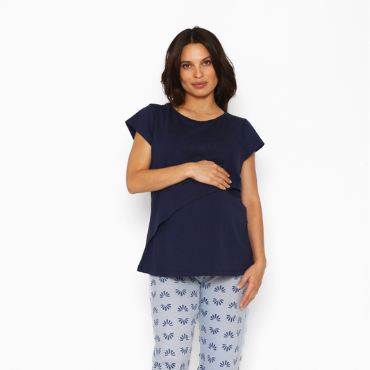 Pijama Lactancia Paz Manga Corta Pétalos Azul