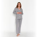 Pijama Lactancia Camisero Manga Larga Gris