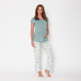 Pijama Lactancia Paz Manga Corta Flores Verde