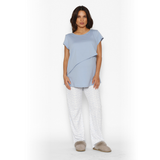 Pijama Lactancia Paz Manga Corta Hojas Celeste