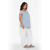 Pijama Lactancia Paz Manga Corta Hojas Celeste