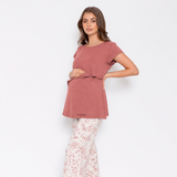 Pijama Lactancia Paz Manga Corta Flores Rosa