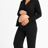 Pijama Maternal Camisero Manga Larga Negro