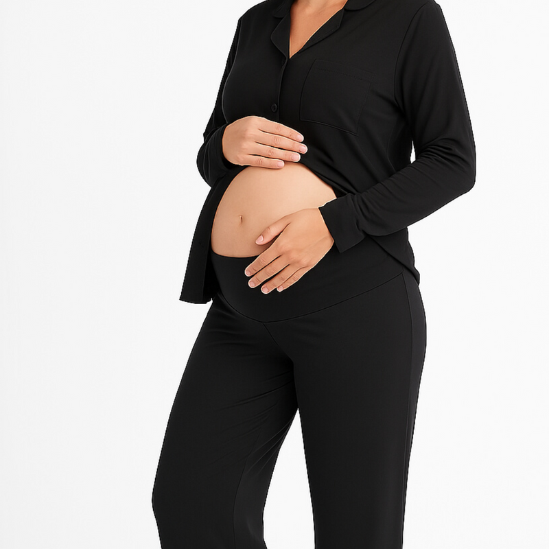 Pijama Maternal Camisero Manga Larga Negro