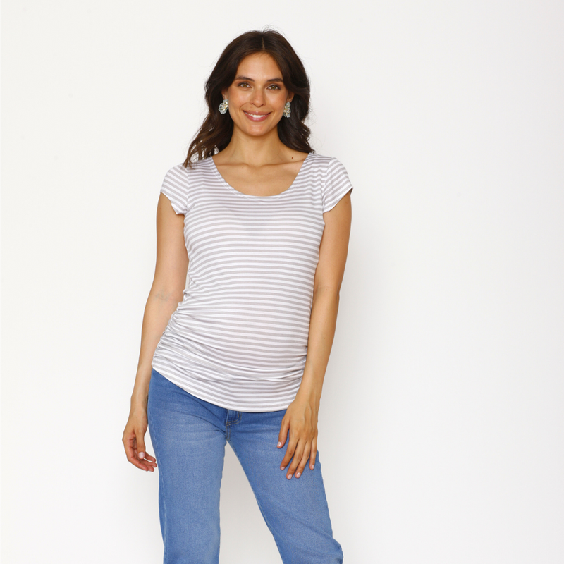 Polera Maternal Básica Rayas Gris