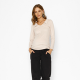Polera Maternal Cuello en V Manga Larga Beige