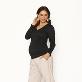 Polera Maternal Cuello en V Manga Larga Negro