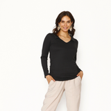 Polera Maternal Cuello en V Manga Larga Negro