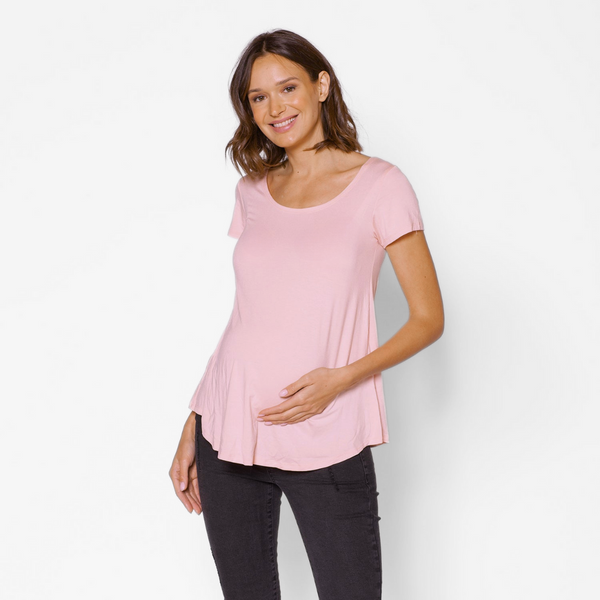 Polera Maternal Ruedo Curvo Algodón Rosa