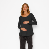 Polera Maternal Ruedo Curvo Manga Larga Algodón Negro