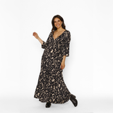 Vestido Lactancia Largo M/Globo Negro Brochas Beige