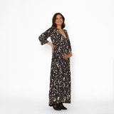 Vestido Lactancia Largo M/Globo Negro Brochas Beige