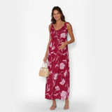 Vestido Lactancia Pía Largo Flores Burdeo